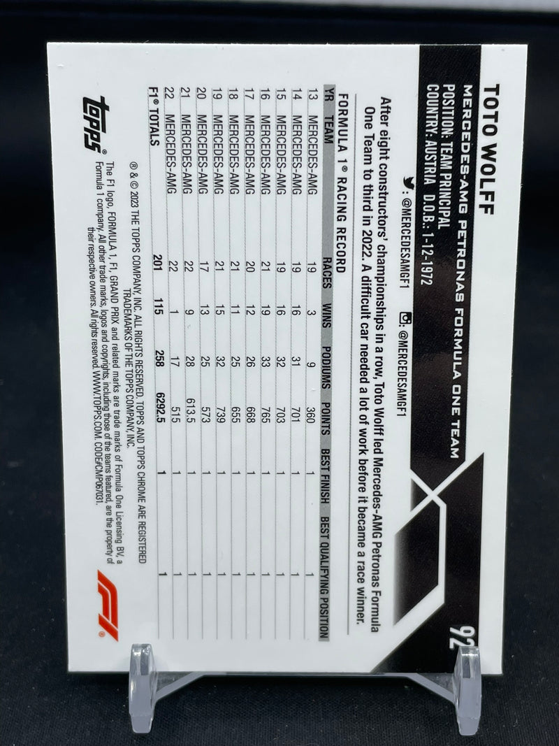 2023 TOPPS CHROME F1 - PURPLE CHECKER - T. WOLFF - #92 - #'D/199