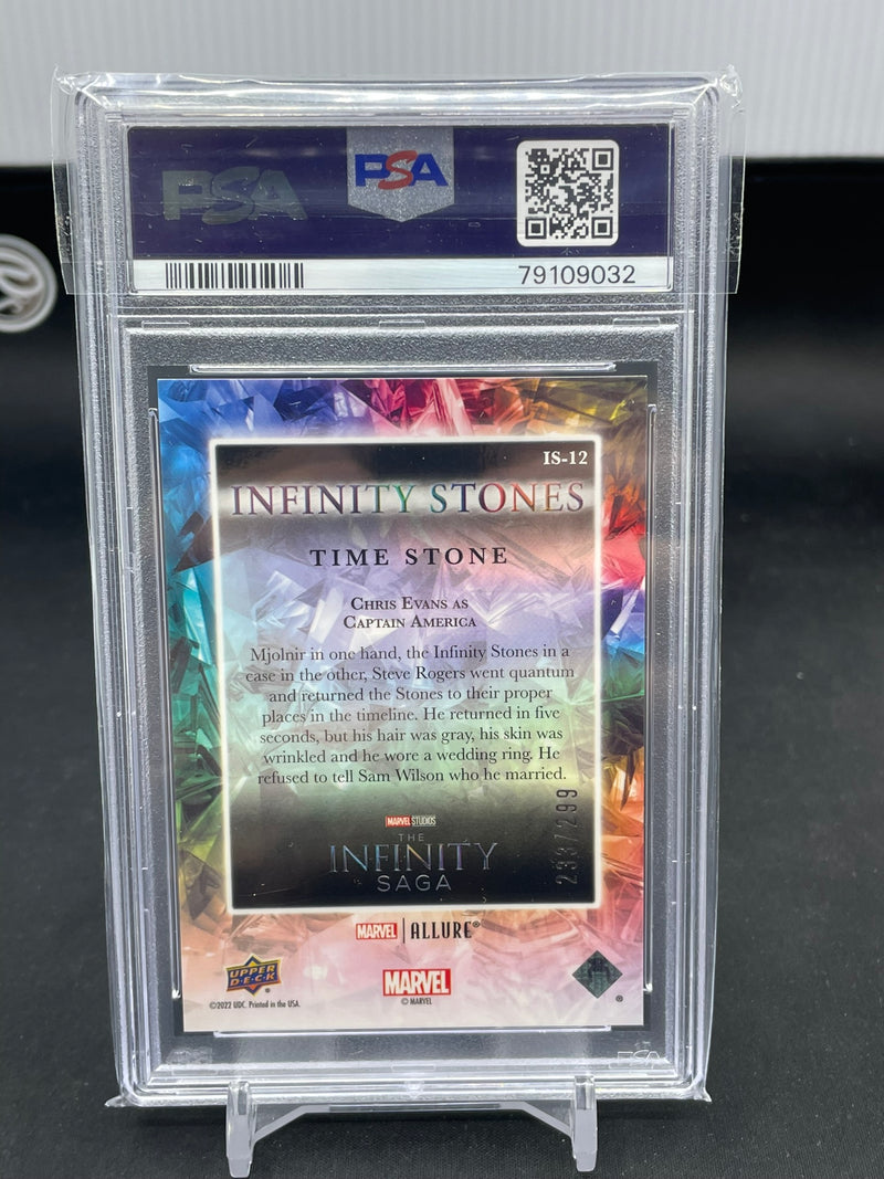 2022 UPPER DECK MARVEL ALLURE - INFINITY STONES-TIME - CAPTAIN AMERICA - #IS12 - #'D/299 - PSA 10