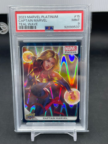 2023 UPPER DECK MARVEL PLATINUM - TEAL WAVE - CAPTAIN MARVEL - #15 - #'D/799 - PSA 9