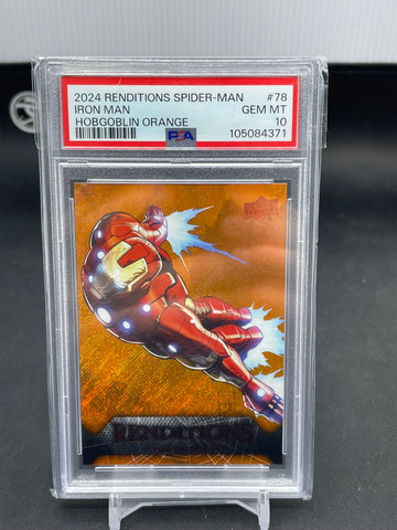 2024 UPPER DECK RENDITIONS SPIDER-MAN - HOBGOBLIN ORANGE - IRON MAN - #78 - #'D/299 - PSA 10