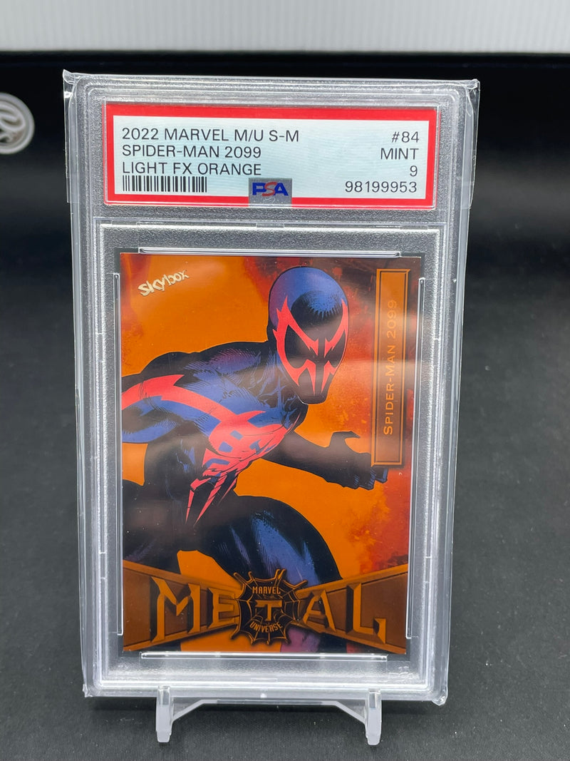 2022 UPPER DECK MARVEL METAL UNIVERSE SKYBOX - LIGHT FX ORANGE - SPIDER-MAN 2099 - #84 - #'D/25 - PSA 9