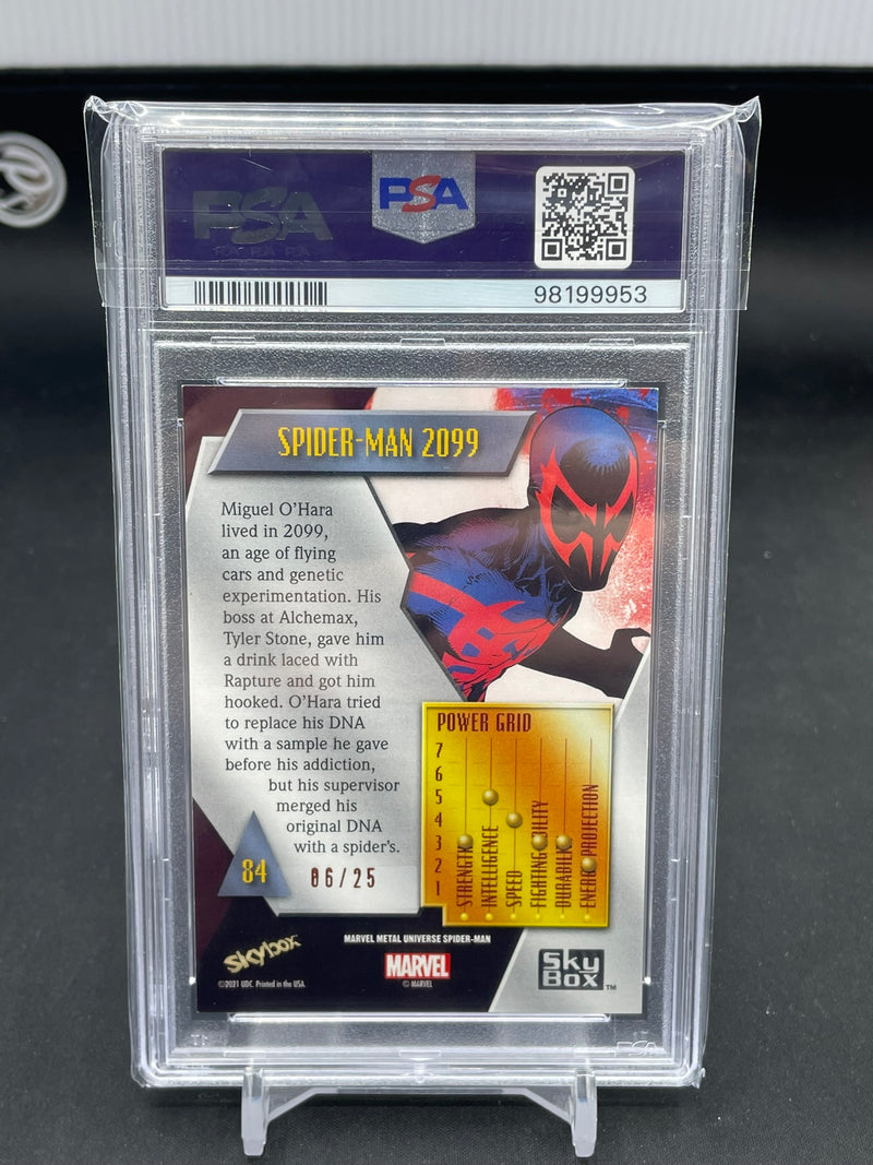 2022 UPPER DECK MARVEL METAL UNIVERSE SKYBOX - LIGHT FX ORANGE - SPIDER-MAN 2099 - #84 - #'D/25 - PSA 9