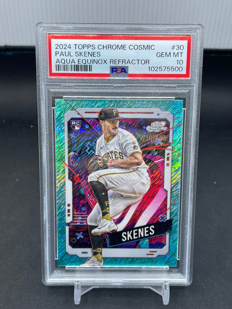 2024 TOPPS CHROME COSMIC - AQUA EQUINOX REFRACTOR - P. SKENES - #30 - #'D/199 - PSA 10 - RC