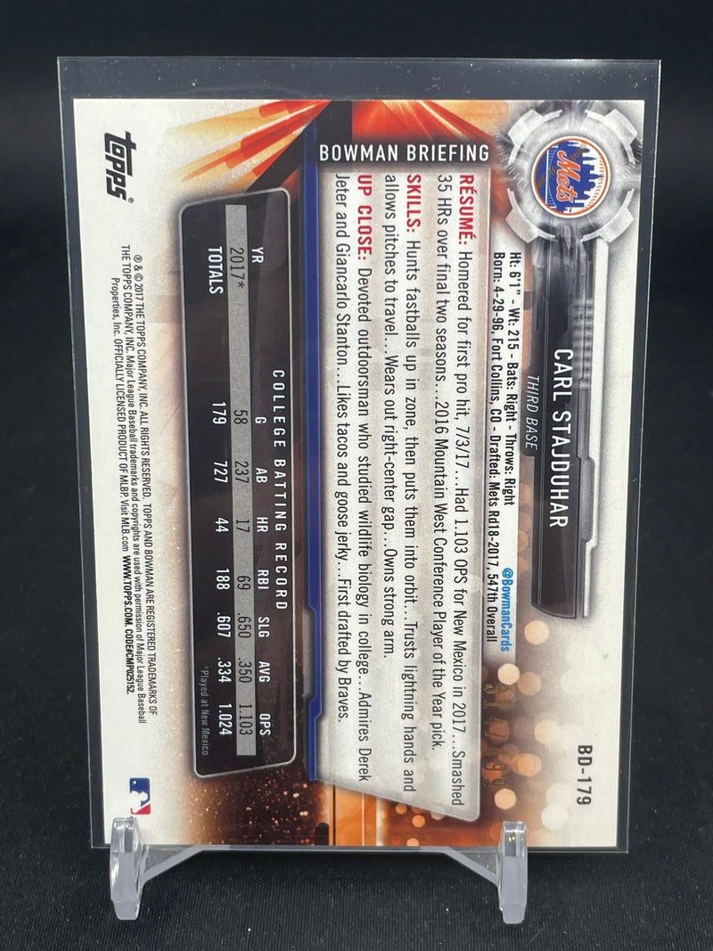 2017 TOPPS BOWMAN DRAFT - SILVER - 1ST BOWMAN - C. STAJDUHAR - #BD-179 - #'D/499