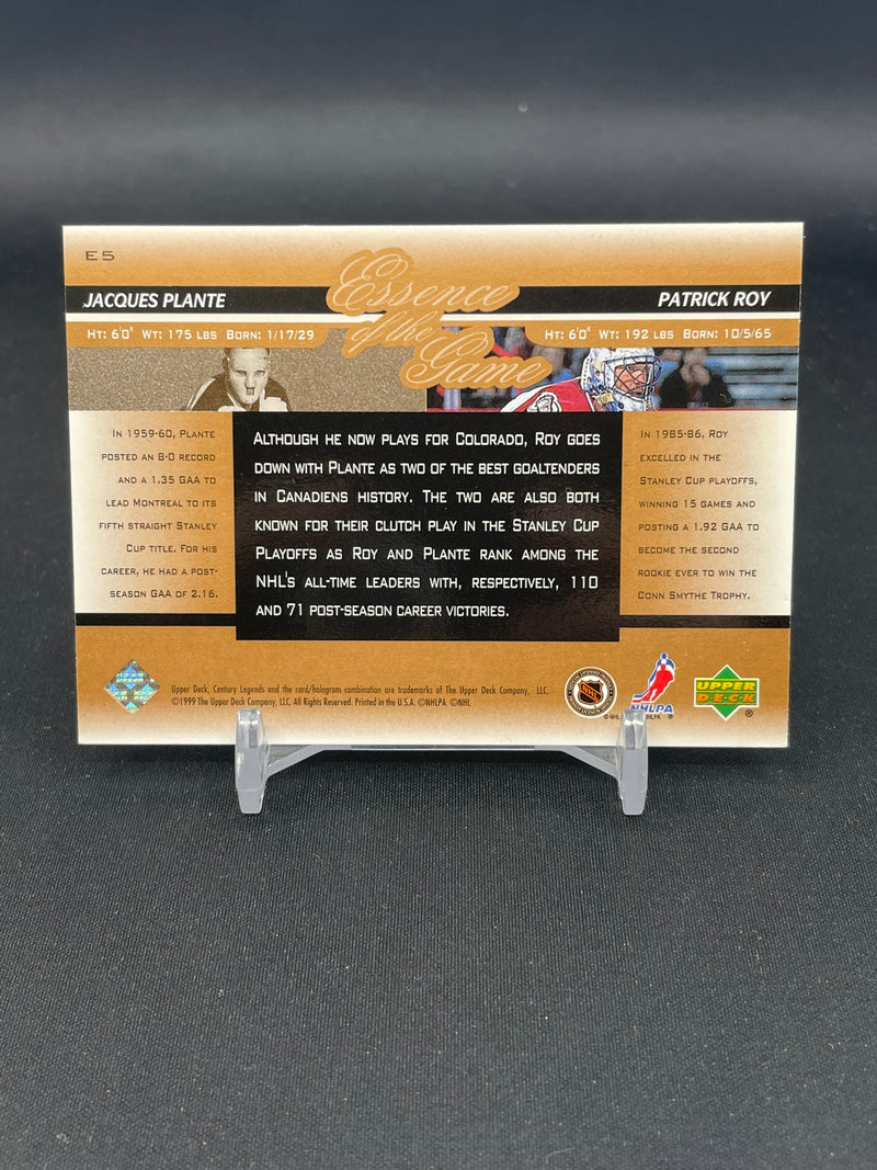 1999 UPPER DECK CENTURY LEGENDS - ESSENCE OF THE GAME - J. PLANTE / P. ROY -