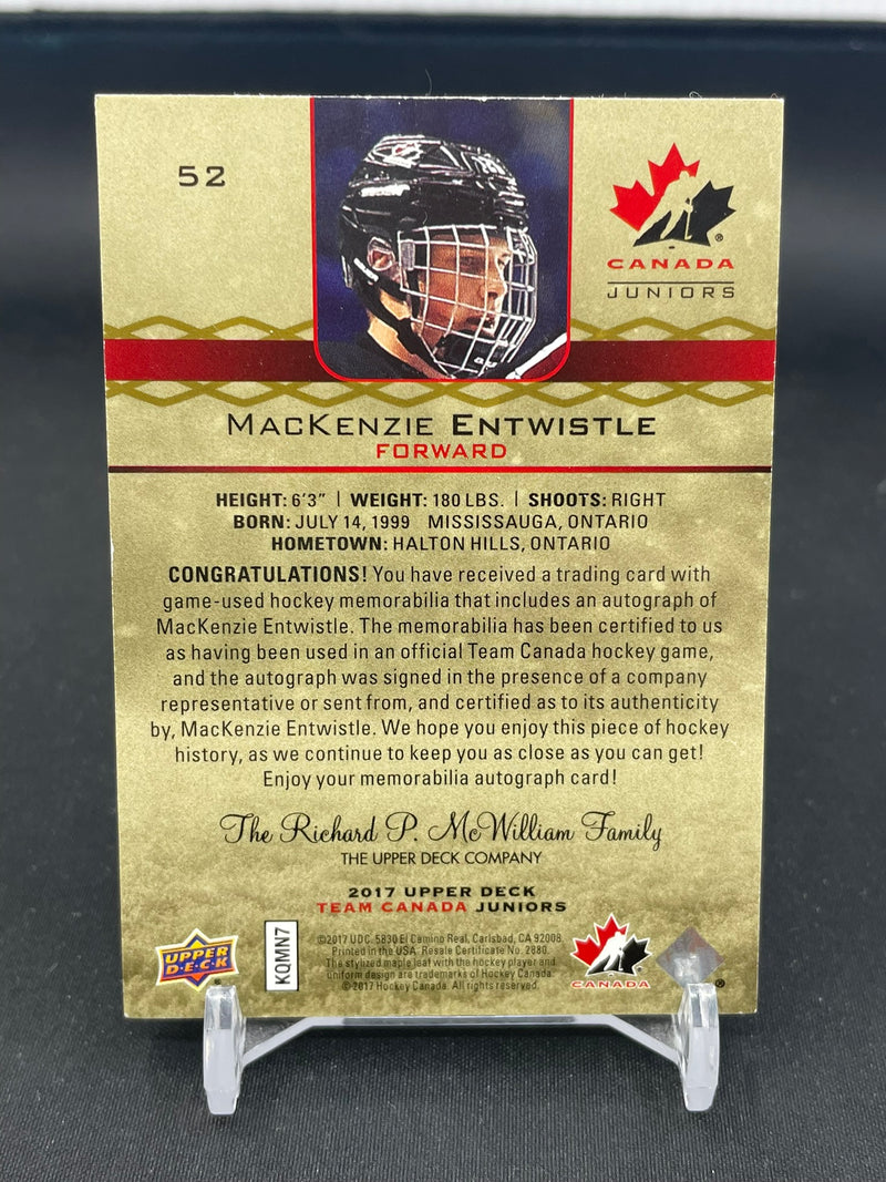 2017 UPPER DECK TEAM CANADA - CANADA PREMIUM - M. ENTWISTLE - #52 - #'D/199 - AUTOGRAPH - RELIC