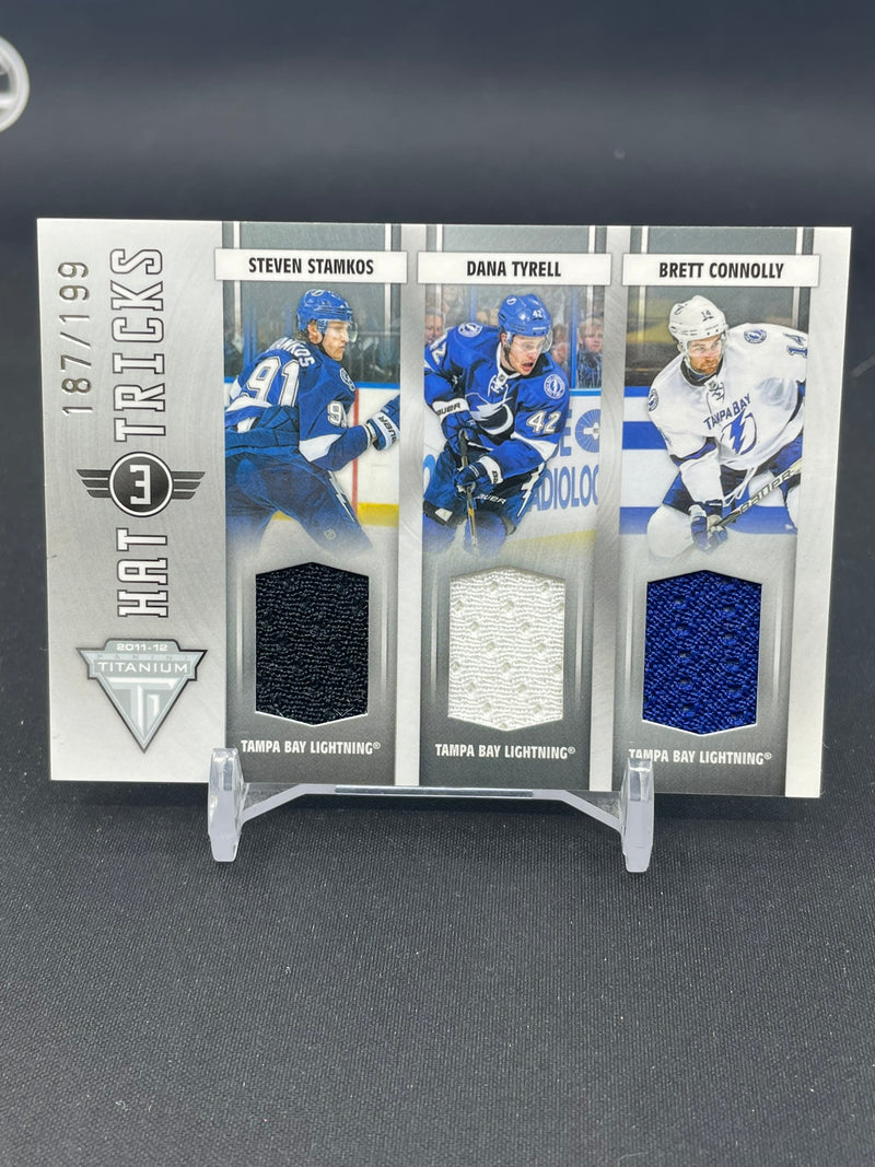 2011 PANINI TITANIUM - HAT TRICKS - S. STAMKOS / D. TYELL / B. CONNOLLY - #18 - #'D/199 - TRIPLE RELIC