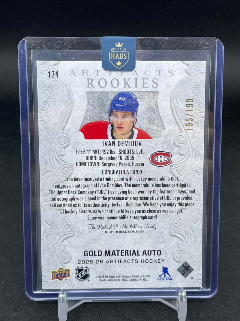 2025 UPPER DECK ARTIFACTS - GOLD MATERIAL AUTO - I. DEMIDOV - #174 - #'D/199 - DUAL RELIC - AUTOGRAPH - RC