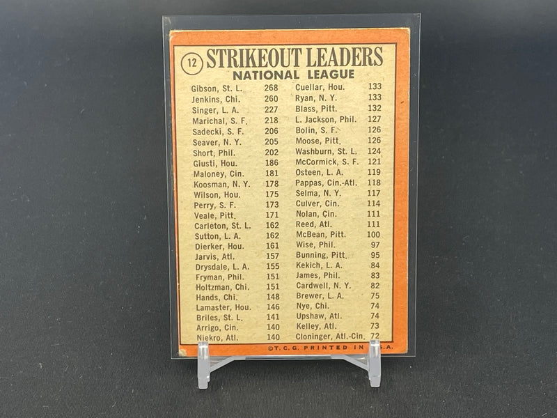 1969 TOPPS - 1968 STRIKEOUT LEADERS - B. GIBSON / F. JENKINS / B. SINGER -