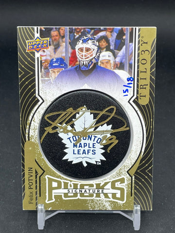 2017 UPPER DECK TRILOGY - SIGNATURE PUCKS - F. POTVIN - #SP-FP - #'D/18 - AUTOGRAPH