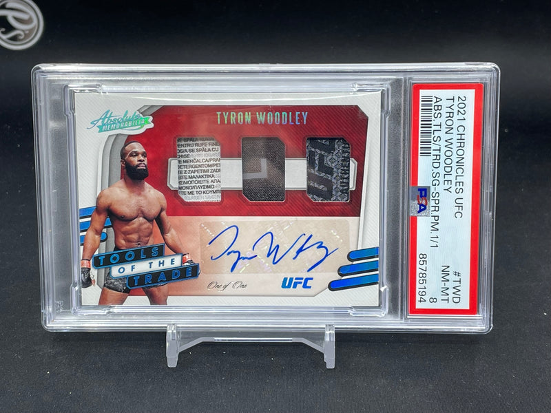 2021 PANINI CHRONICLES - ABSOLUTE - TOOLS OF THE TRADE - T. WOODLEY - #TT-TWD - #1/1 - TRIPLE RELIC - AUTOGRAPH - PSA 8