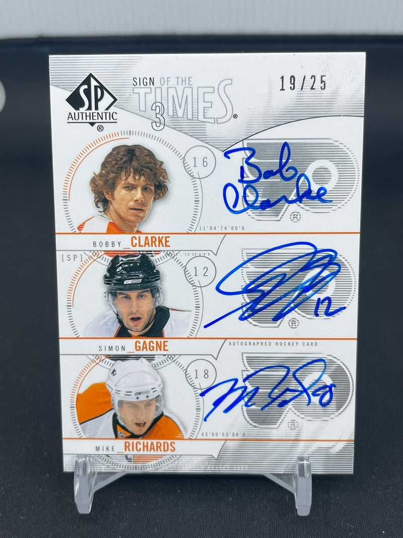 2009 UPPER DECK SP AUTHENTIC - SIGN OF THE TIMES 3 - B. CLARKE / S. GAGNE / M. RICHARDS - #ST3-CGR - #'D/25 - TRIPLE AUTOGRAPH
