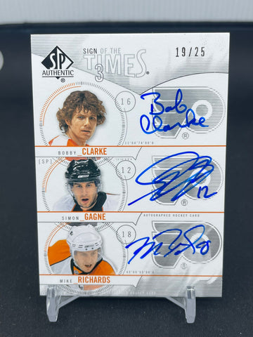 2009 UPPER DECK SP AUTHENTIC - SIGN OF THE TIMES 3 - B. CLARKE / S. GAGNE / M. RICHARDS - #ST3-CGR - #'D/25 - TRIPLE AUTOGRAPH