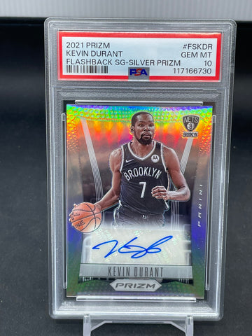 2021 PANINI PRIZM - SILVER PRIZM - FLASHBACK SIGNATURES - K. DURANT - #FS-KDR - AUTOGRAPH - PSA 10