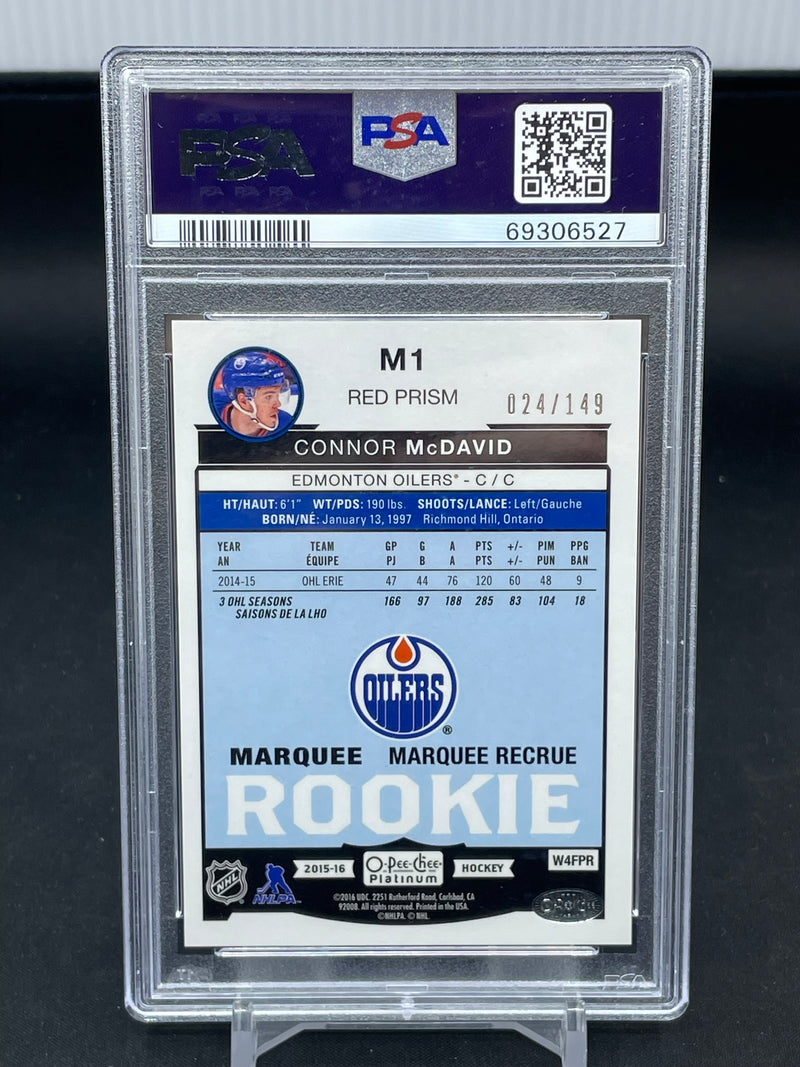 2015 UPPER DECK O-PEE-CHEE PLATINUM - RED PRISM - MARQUEE ROOKIE - C. MCDAVID - #M1 - #'D/149 - PSA 9 - RC