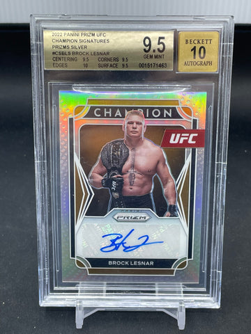 2022 PANINI PRIZM UFC - SILVER PRIZM - CHAMPION SIGNATURES - B. LESNAR - #CS-BLS - AUTOGRAPH - BGS 9.5 & 10
