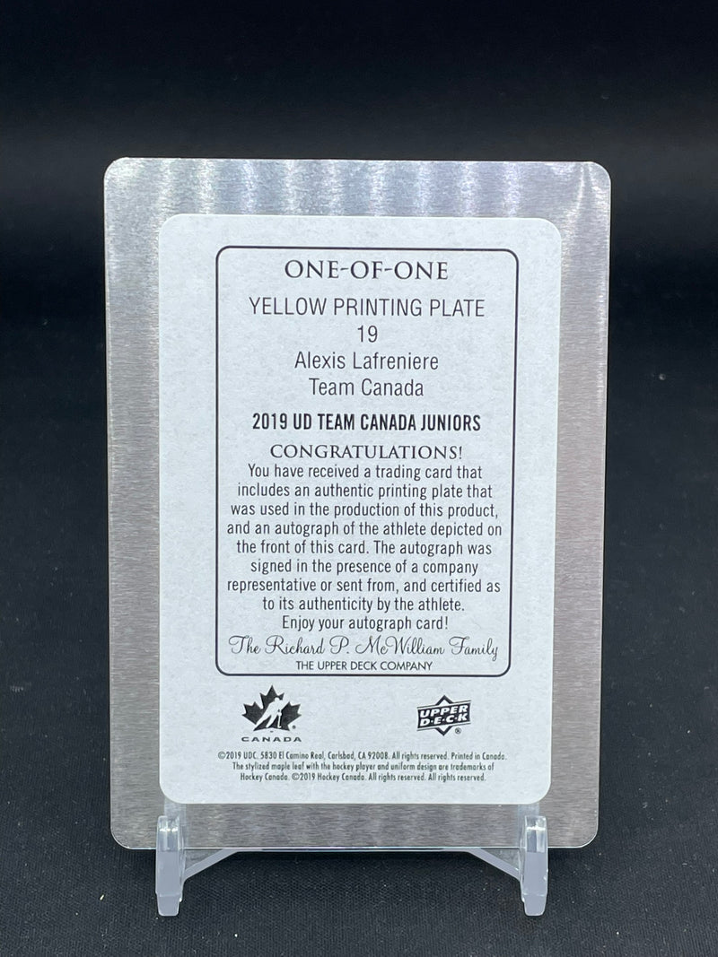 2019 UPPER DECK TEAM CANADA JUNIORS - YELLOW PRINTING PLATE - A. LAFRENIERE -