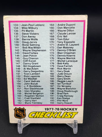 1977 O-PEE-CHEE - CHECKLIST CARD - #249