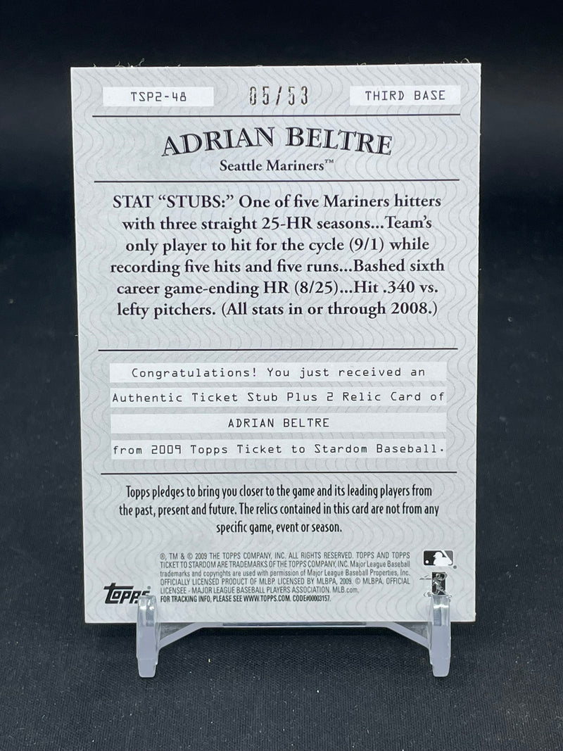 2009 TOPPS TICKETS TO STARDOM - A. BELTRE - #TSP2-48 - #'D/53 - DUAL RELIC - TICKET STUB