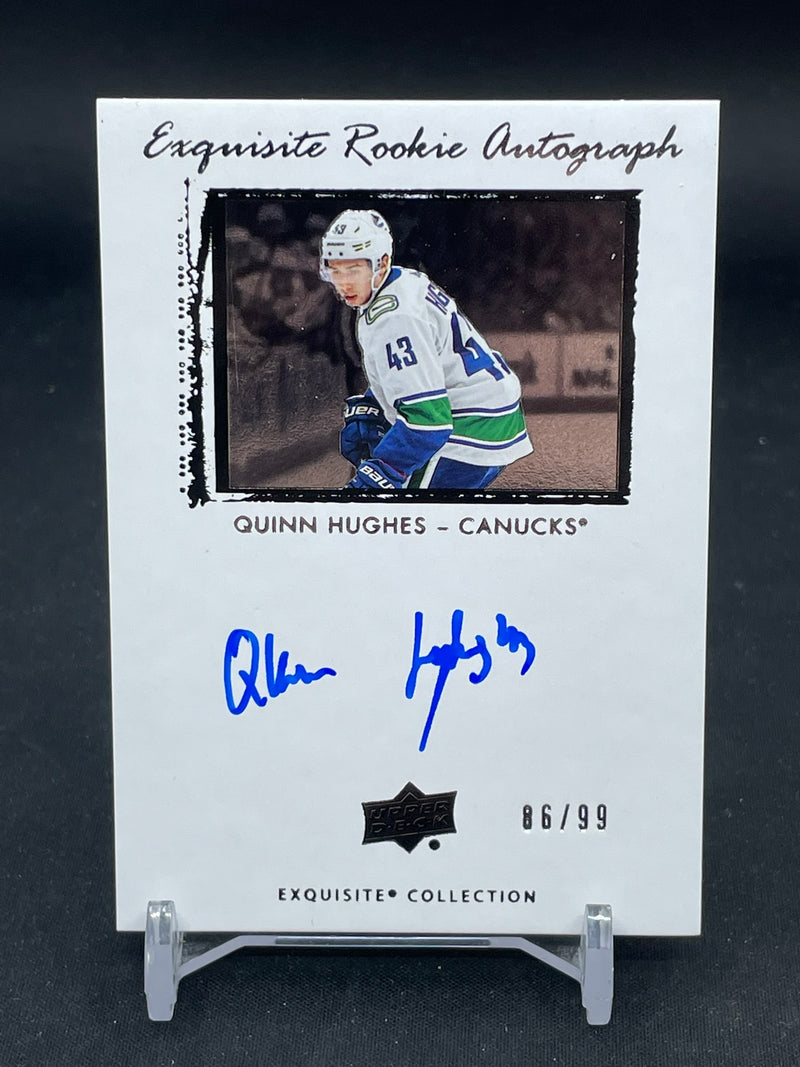 2019 UPPER DECK EXQUISITE COLLECTION - RETRO EXQUISITE ROOKIE AUTOGRAPH - Q. HUGHES - #09T-QH - #'D/99 - AUTOGRAPH - RC