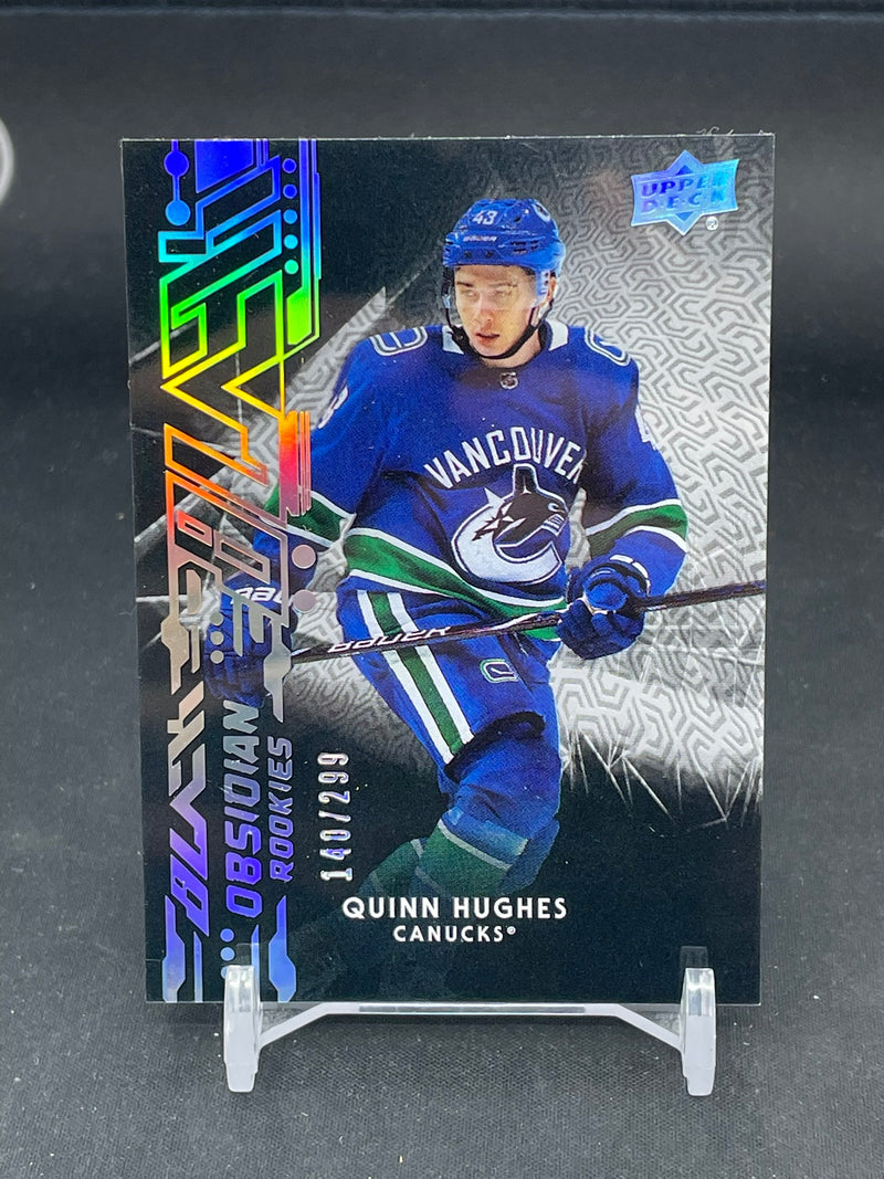 2019 UPPER DECK BLACK - BLACK OBSIDIAN ROOKIES - Q. HUGHES - #R-QH - #'D/299 - RC