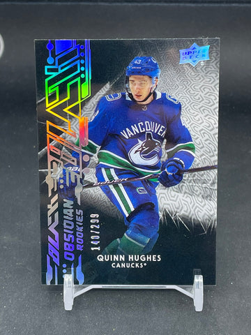 2019 UPPER DECK BLACK - BLACK OBSIDIAN ROOKIES - Q. HUGHES - #R-QH - #'D/299 - RC