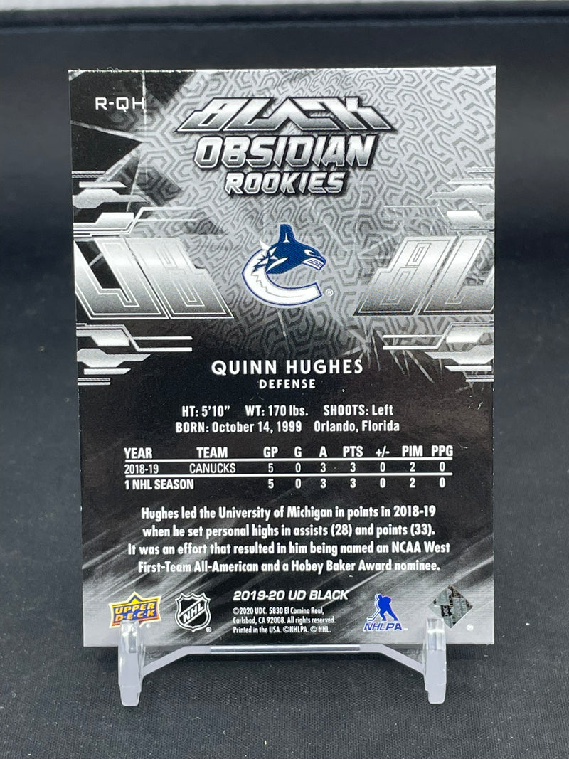 2019 UPPER DECK BLACK - BLACK OBSIDIAN ROOKIES - Q. HUGHES - #R-QH - #'D/299 - RC