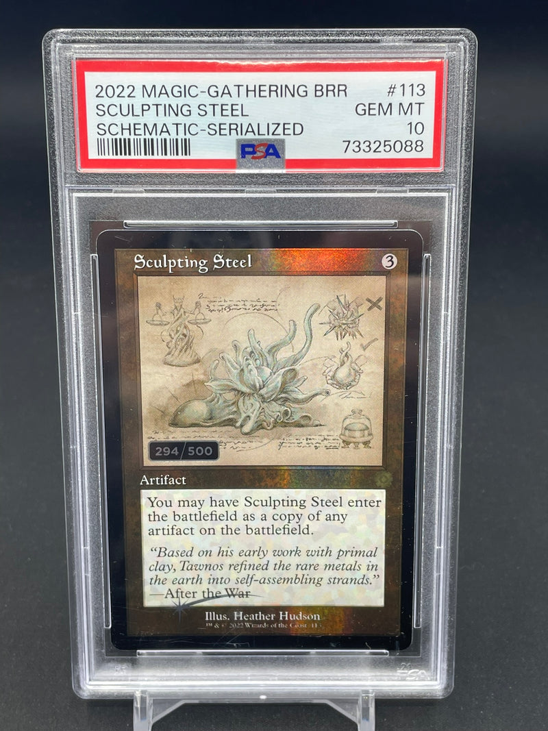 MTG - SCHEMATIC SERIALIZED - SCULPTING STEEL - FOIL - #113 - #'D/500 - PSA 10