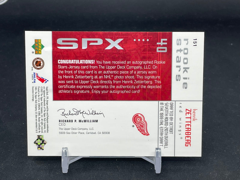 2002 UPPER DECK SPX - ROOKIE STARS - H. ZETTERBERG - #151 - #'D/1250 - RELIC - AUTOGRAPH
