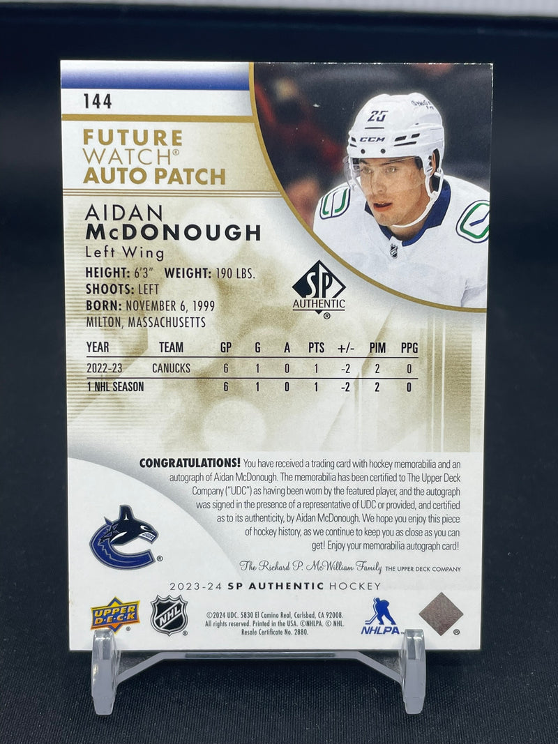 2023 UPPER DECK SP AUTHENTIC - FUTURE WATCH AUTO PATCH - A. MCDONOUGH - #144 - #'D/100 - RELIC - AUTOGRAPH - RC