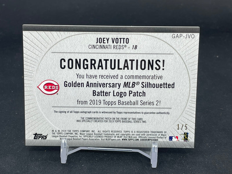 2019 TOPPS SERIES TWO - GOLDEN ANNIVERSARY MLB SILHOUETTED BATTER LOGO PATCH - J. VOTTO - #GAP-JVO - #'D/5 - RELIC - AUTOGRAPH
