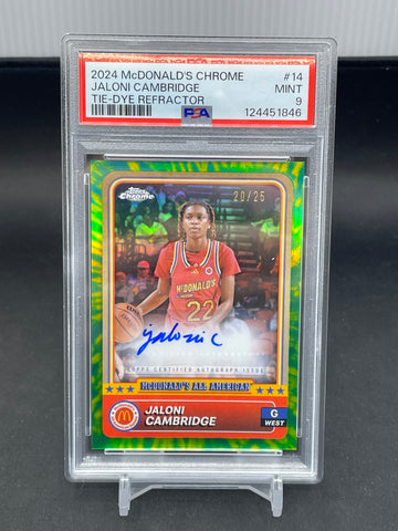 2024 TOPPS CHROME MCDONALD'S - TIE-DYE REFRACTOR - J. CAMBRIDGE - #14 - #'D/25 - AUTOGRAPH - PSA 9