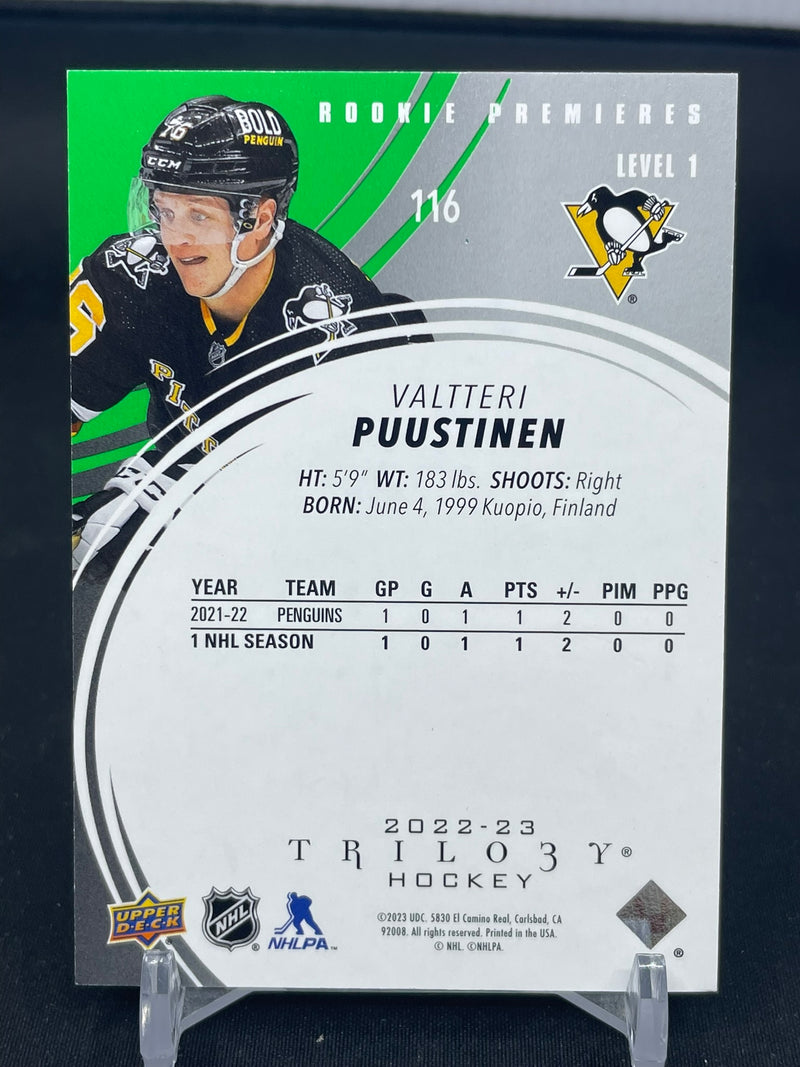 2022 UPPER DECK TRILOGY - GREEN - ROOKIE PREMIERES - V. PUUSTINEN - #116 - #'D/99 - RC