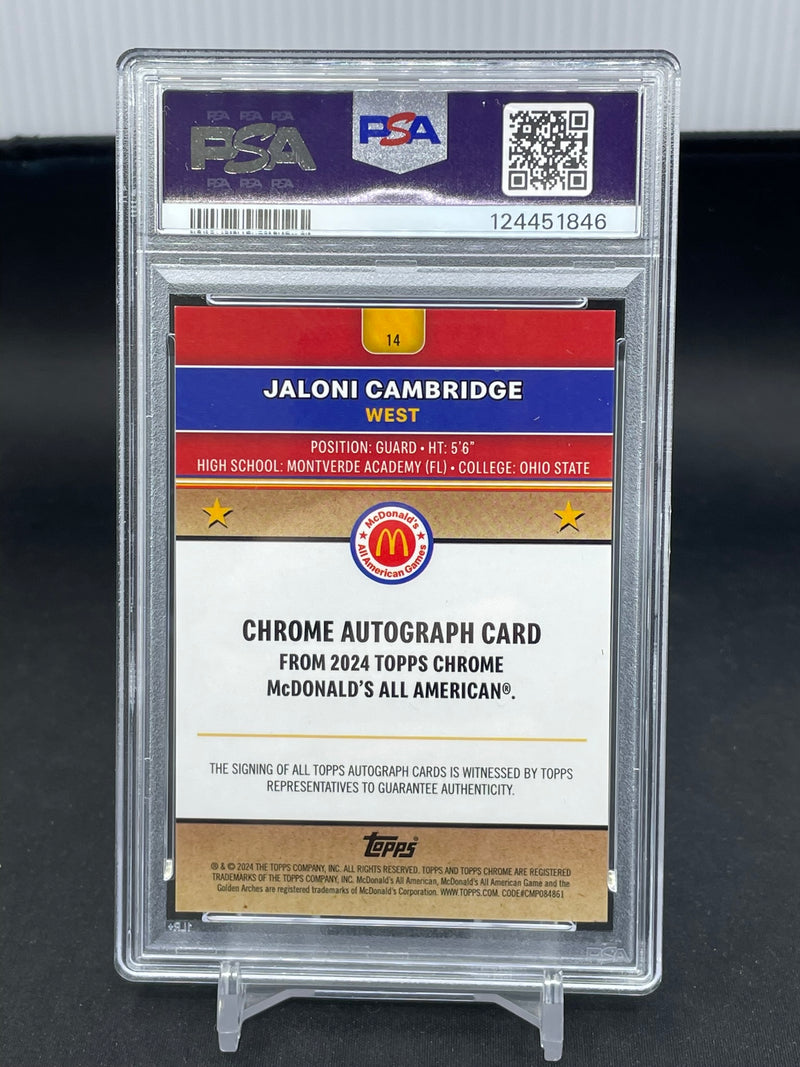 2024 TOPPS CHROME MCDONALD'S - TIE-DYE REFRACTOR - J. CAMBRIDGE - #14 - #'D/25 - AUTOGRAPH - PSA 9