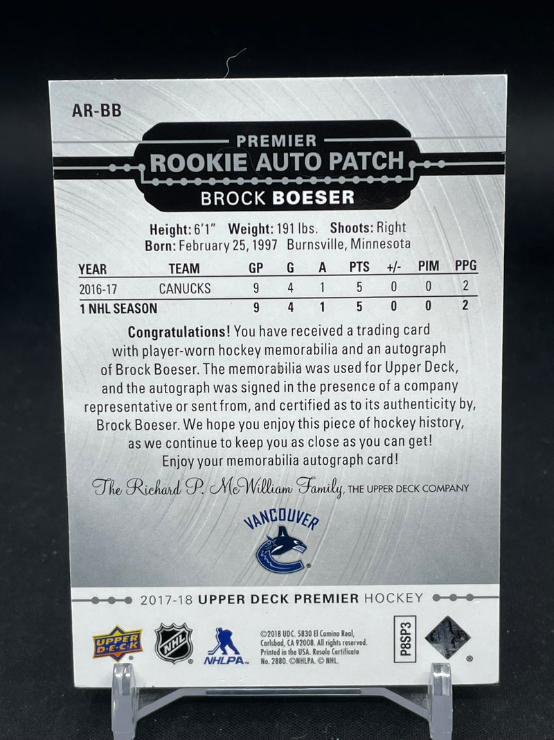 2017 UPPER DECK PREMIER - ROOKIE AUTO PATCH - B. BOESER - #AR-BB - #'D/199 - RELIC - AUTOGRAPH - RC
