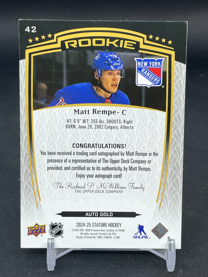 2024 UPPER DECK STATURE - AUTO GOLD ROOKIE - M. REMPE - #42 - #'D/10 - AUTOGRAPH - RC