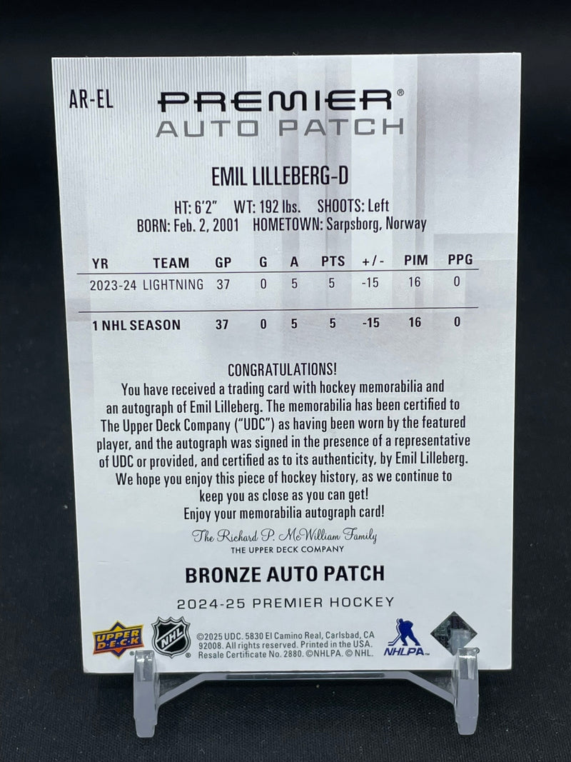 2024 UPPER DECK PREMIER - BRONZE AUTO PATCH - E. LILLEBERG - #AR-EL - #'D/249 - RELIC - AUTOGRAPH - RC