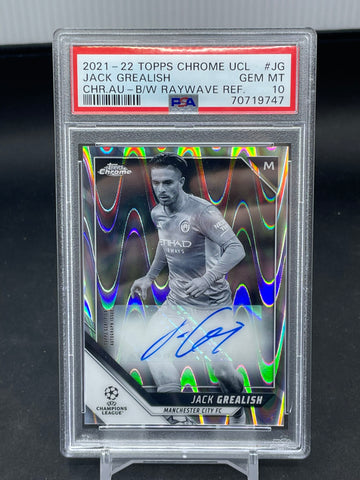 2021 TOPPS CHROME UCL - B/W RAYWAVE REFRACTOR - J. GREALISH - #CA-JG - AUTOGRAPH - PSA 10