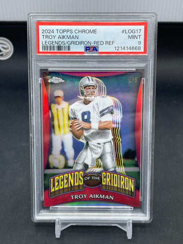 2024 TOPPS CHROME - RED REFRACTOR - LEGENDS OF THE GRIDIRON - T. AIKMAN - #LOG17 - #'D/5 - PSA 9