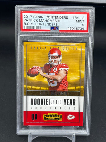 2017 PANINI CONTENDERS - ROOKIE OF THE YEAR CONTENDERS - P. MAHOMES II - #RY-3 - PSA 9 - RC