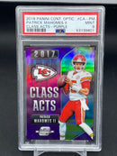 2018 PANINI CONTENDERS OPTIC - PURPLE - CLASS ACTS - P. MAHOMES II - #CA-PM - #'D/99 - PSA 9