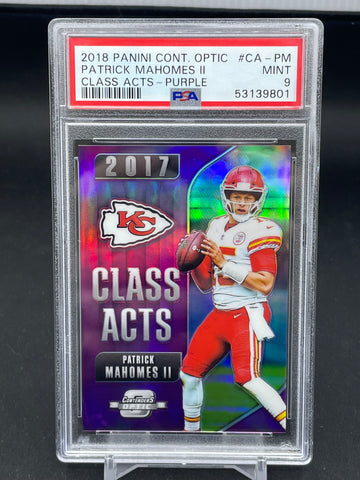 2018 PANINI CONTENDERS OPTIC - PURPLE - CLASS ACTS - P. MAHOMES II - #CA-PM - #'D/99 - PSA 9