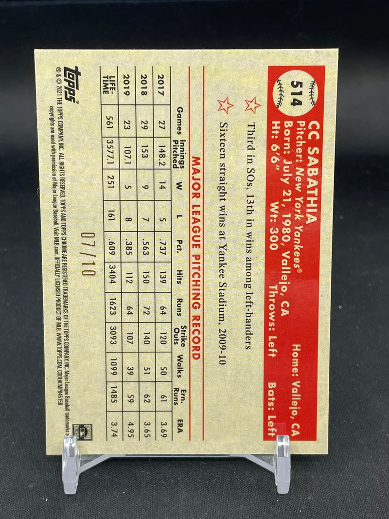 2021 TOPPS PLATINUM ANNIVERSARY - BLACK/GOLD 70TH REFRACTOR - C. SABATHIA - #514 - #'D/10