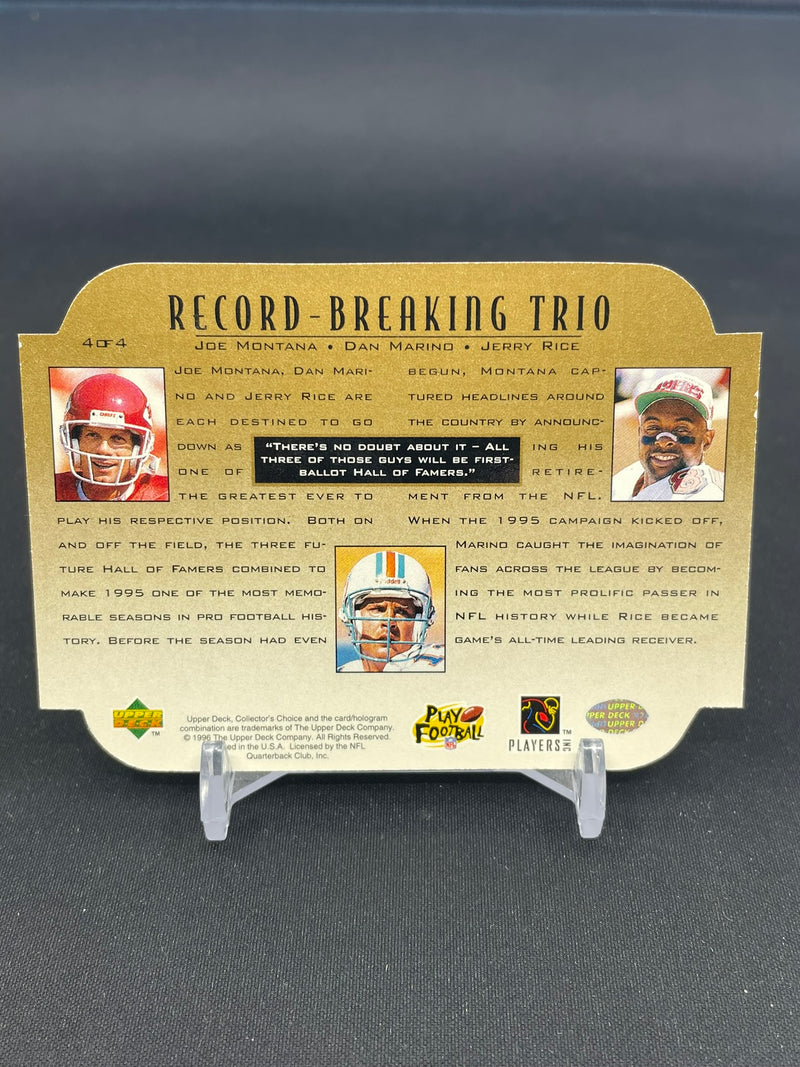 1996 UPPER DECK COLLECTOR'S CHOICE - RECORD-BREAKING TRIO - J. MONTANA / D. MARINO / J. RICE -