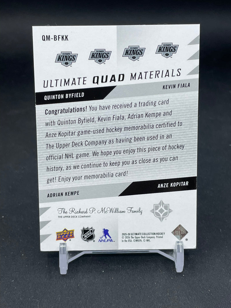 2025 UPPER DECK ULTIMATE - ULTIMATE QUAD MATERIALS - Q. BYFIELD / K. FIALA / A. KEMPE / A. KOPITAR - #QM-BFKK - #'D/149 - 4X RELIC