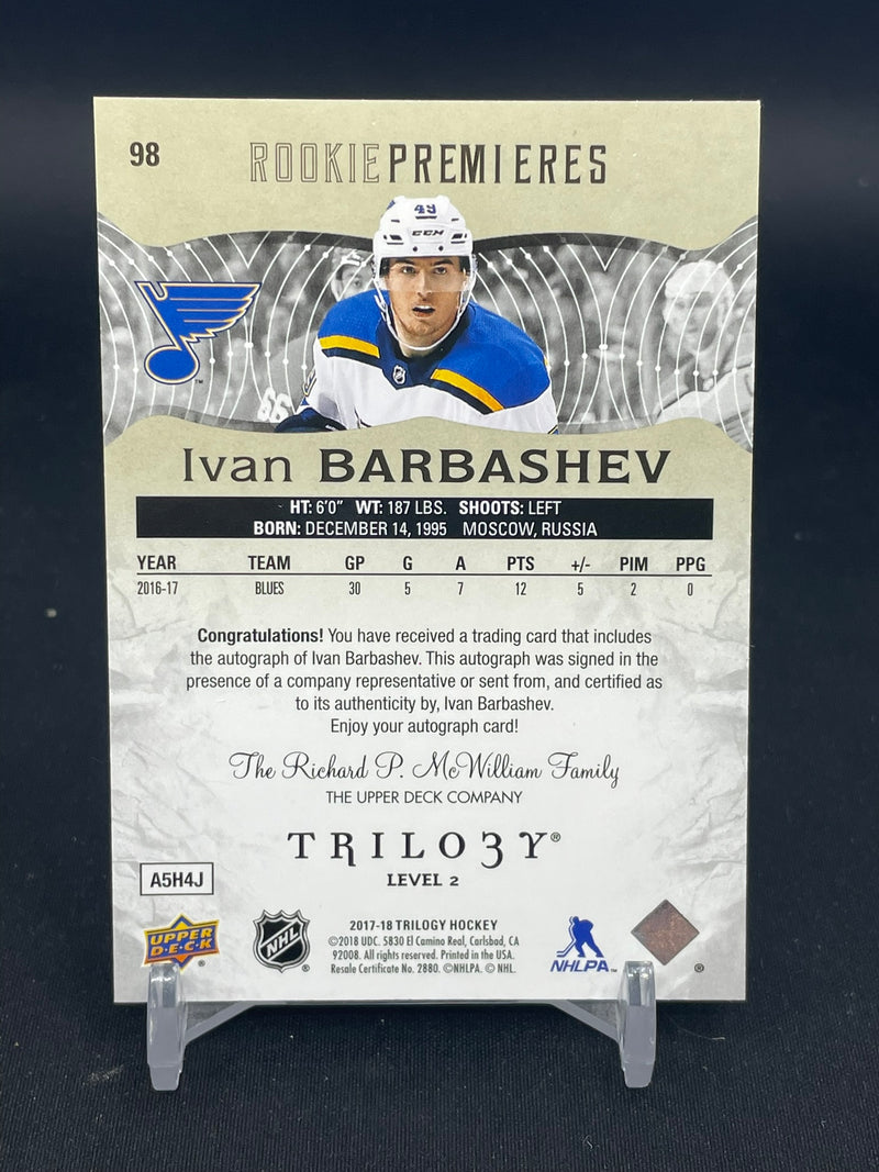 2017 UPPER DECK TRILOGY - ROOKIE PREMIERES - I. BARBASHEV - #98 - #'D/349 - AUTOGRAPH - RC
