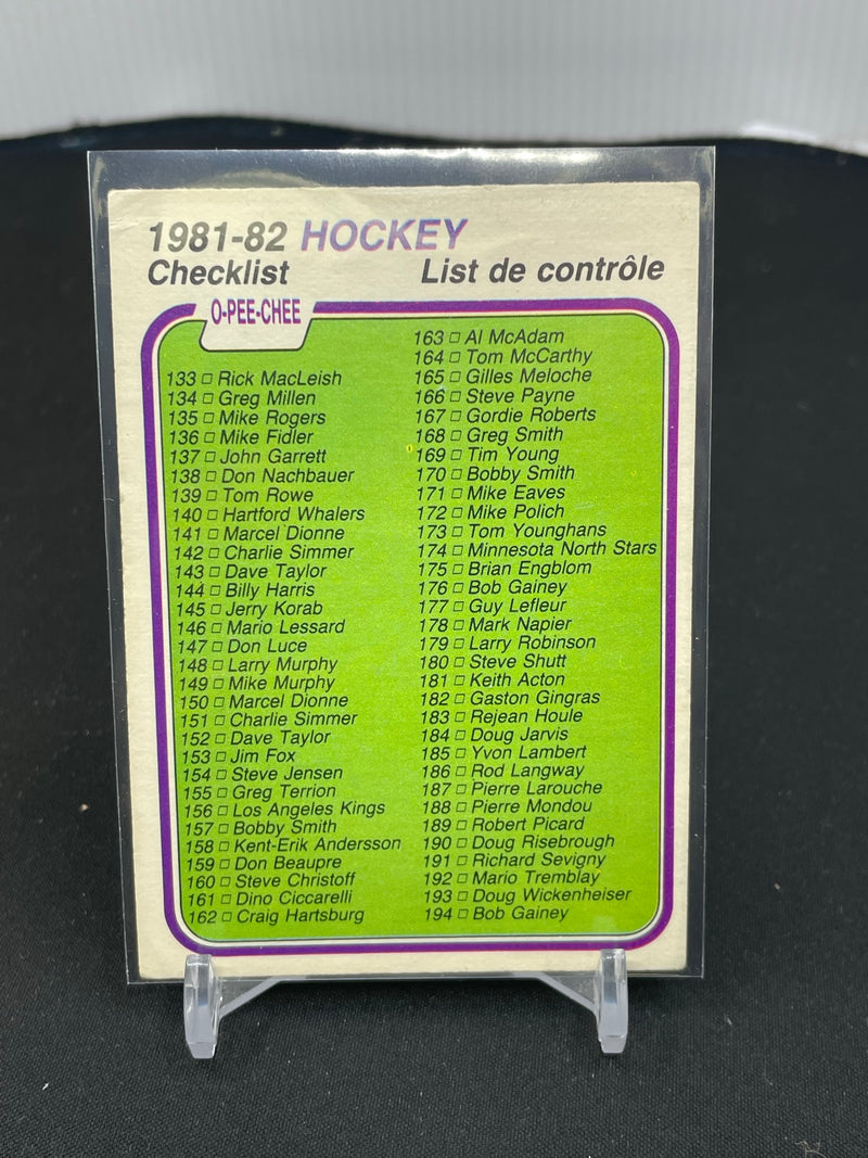 1981 O-PEE-CHEE - CHECKLIST - #133-264 - #380