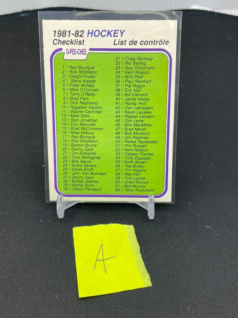 1981 O-PEE-CHEE - CHECKLIST - #1-132 - #379