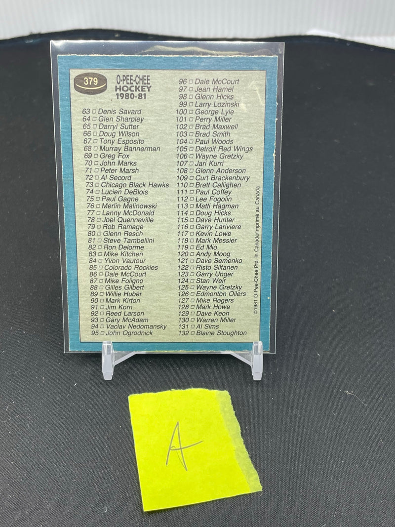 1981 O-PEE-CHEE - CHECKLIST - #1-132 - #379