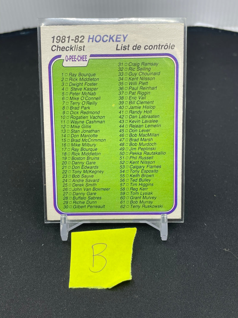 1981 O-PEE-CHEE - CHECKLIST - #1-132 - #379